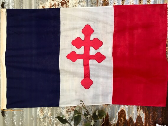Vintage French Flag, the Cross of Lorraine, Free French Flag