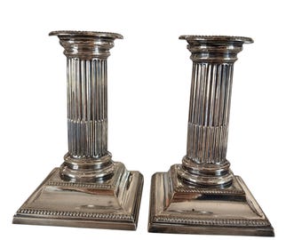 Edwardian Silver Plate Corinthian Candlesticks, English Crafted for Hardy Bros, Australia