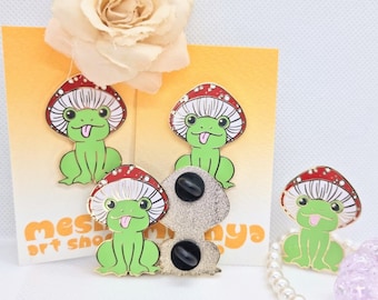 Paddenstoel Cottagecore kawaii kikker emaille pin