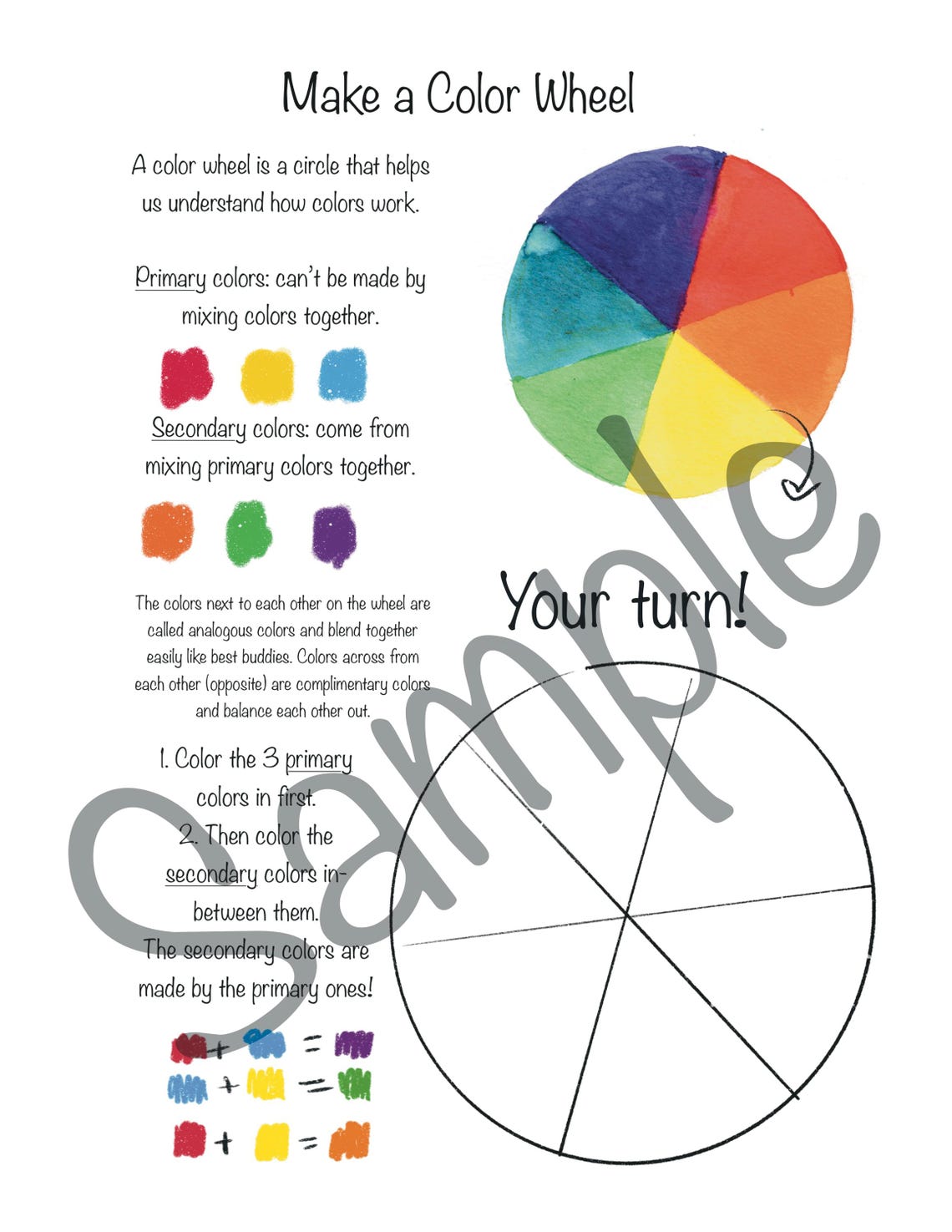 Color Wheel Worksheet for Kids *DIGITAL Download - Etsy UK
