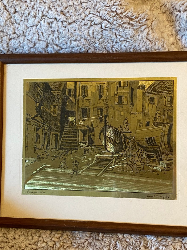 Lionel Barrymore Framed Foil Print Courtyard Venice Italy