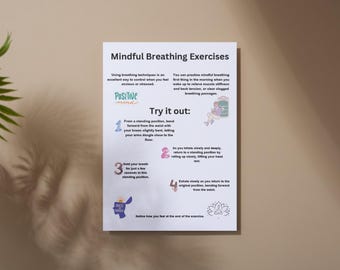 Mindful Breathing Exercises | Printable Stress & Anxiety Relief Guide | Mindfulness Self-Care PDF Download