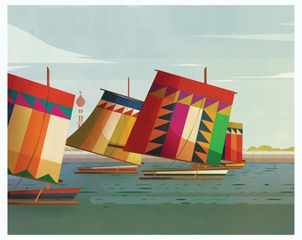 Vintas Sailing in Zamboanga, Art Print, Wall Art, Kid's Room Art