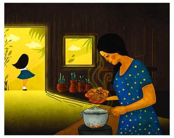 Nanay cocina adobo, lámina artística, arte mural, decoración infantil
