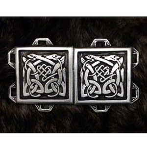 TC130.0309 - Celtic Dog Cloak Clasp - Pewter or Brass Overlay