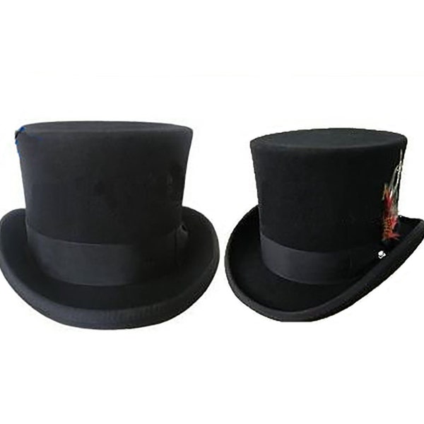 STTHBA - Black Wool Felt Top Hat in sizes 55-61cm circumference.