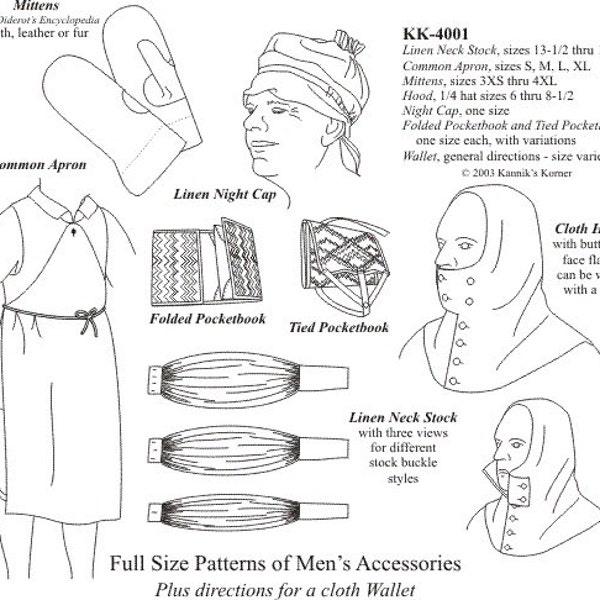 KK4001 - 1740-1830 Men's Accessories Sewing Pattern by Kannik's Korner