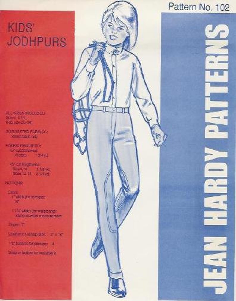 JY102 Children's Jodhpurs Sewing Pattern by Jean Hardy Etsy