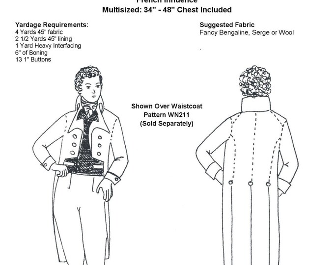 WN212 1790 1820 Frockcoat Pattern tail Coat Sewing Etsy