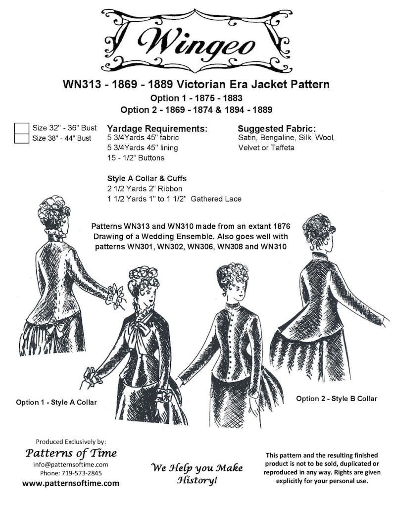 1860s Guide to Victorian Civil War Costumes on a Budget     WN313 - 1869 - 1889 Jacket (2 Size Options) Sewing Pattern by Wingeo  AT vintagedancer.com