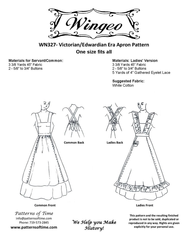 Victorian Edwardian Apron, Maid Costume & Patterns WN327 - Victorian/Edwardian Apron Sewing Pattern by Wingeo $10.95 AT vintagedancer.com