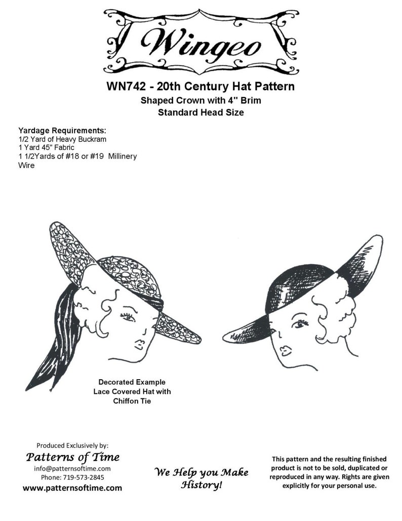 Wn742 20th Century Hat Sewing Pattern By Wingeo