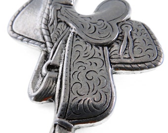 RJ434 - Handcrafted Pewter - Western Saddle Brooch - Solid Pewter