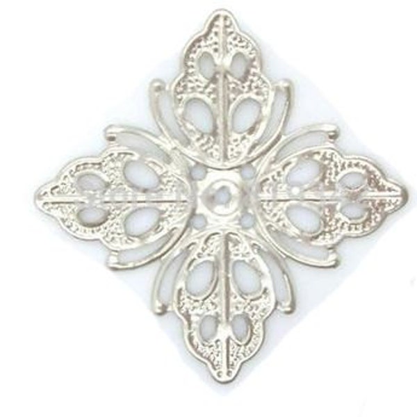 ABE014 - Vintage Victorian Styled Steampunk Filigree Square Leaf Jewelry Wrap or Embellishment in Silver Finish