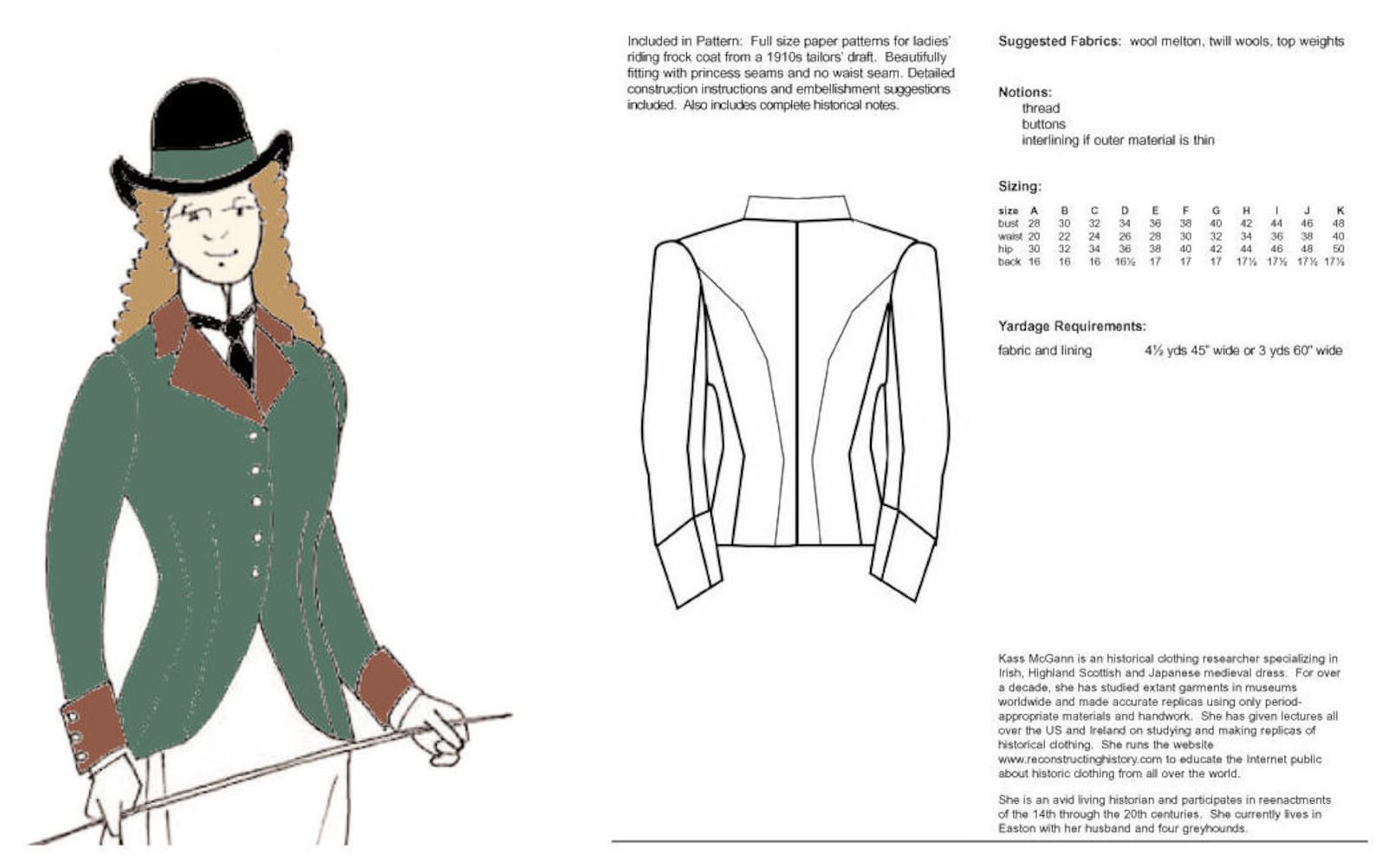 RC1011 1910s Ladies' Riding Frock Coat Sewing Pattern by Etsy