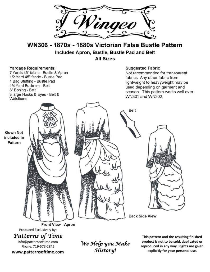 Victorian Bustle Dress Costume Guide 1870s 1880s     WN306 -  Victorian/Edwardian False Bustle Sewing Pattern by Wingeo  AT vintagedancer.com