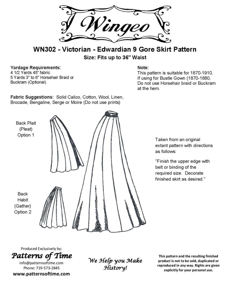 Victorian Skirts | Edwardian Skirts & Patterns     WN302 -  Victorian/Edwardian 9 Gore Skirt Sewing Pattern by Wingeo  AT vintagedancer.com