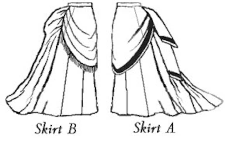 Victorian Bustle Dress Costume Guide 1870s 1880s     TV208 - 1870 Trained Skirt Ensemble Sewing Pattern by Truly Victorian  AT vintagedancer.com