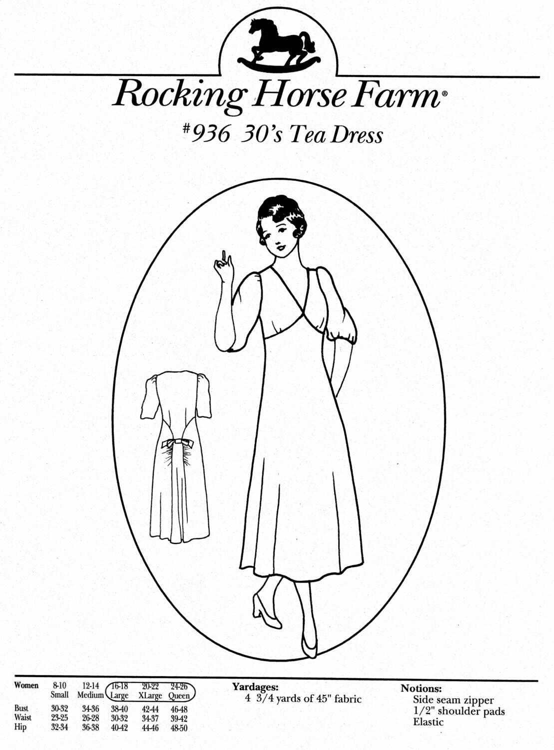 RH936 1930's Tea Dress Sewing Patterns by Rocking Horse Etsy