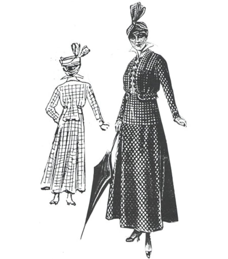 WW1, 1914-1919 Sewing Patterns     AG2001 -  1915 Black & White Grid Woolen Dress Sewing Pattern by Ageless Patterns  AT vintagedancer.com
