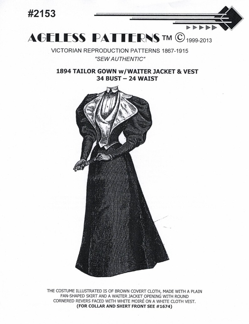 AG2153 1894 Tailor Gown with Waiter Jacket & Vest Sewing Pattern by Ageless Patterns image 1