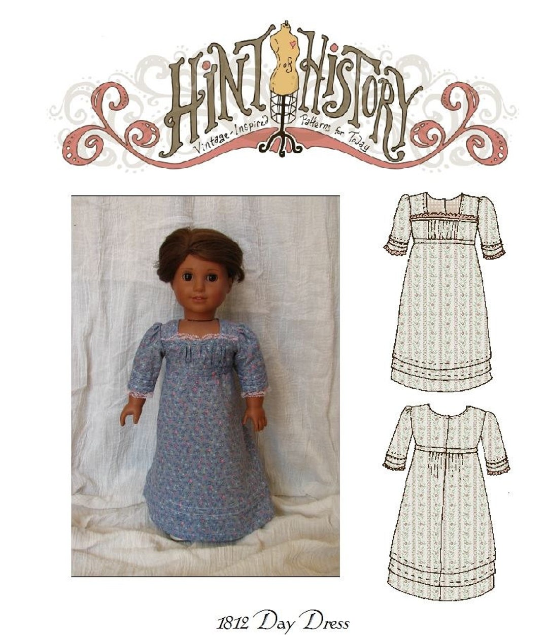 HH308 1812 Day Dress Pattern for 18 Dolls by Hint of - Etsy