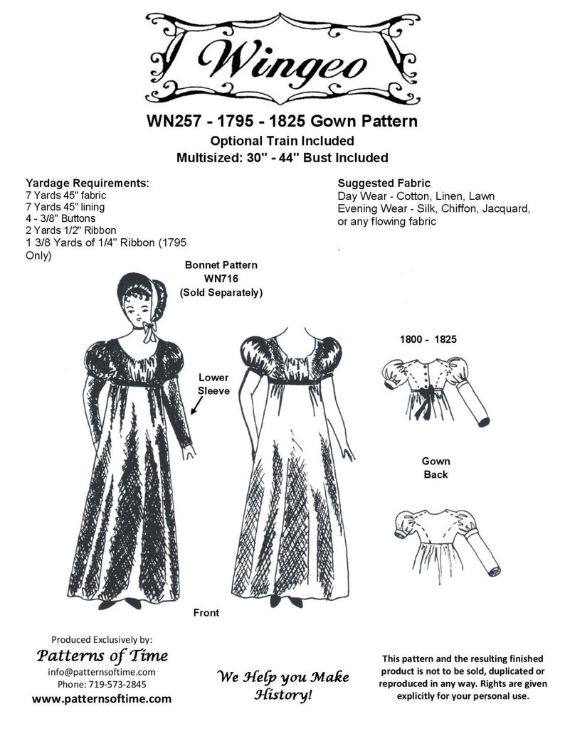 Regency Sewing Patterns | Bridgerton, Jane Austin     WN257 - 1795 - 1825 Gown Sewing Pattern by Wingeo  AT vintagedancer.com