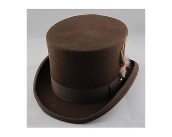 STTHBR Brown Wool Felt Top Hat in Sizes 