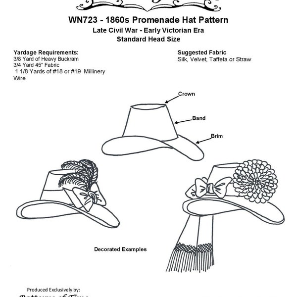 WN723  - 1860's Promenade Hat Sewing Pattern by Wingeo