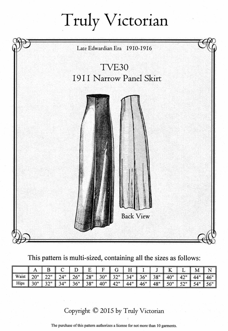 Easy DIY Edwardian Titanic Costumes 1910-1915 TVE30 - 1911 Narrow Panel Skirt Sewing Pattern by Truly Victorian $15.93 AT vintagedancer.com