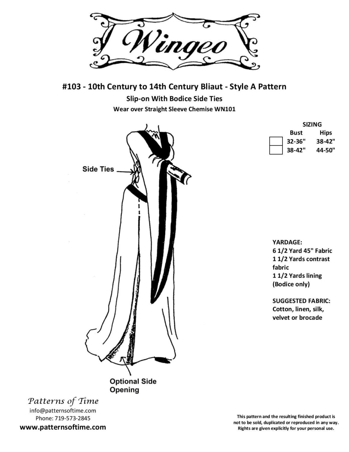 WN103 10th-14th Century Bliaut Pattern by Wingeo | Etsy