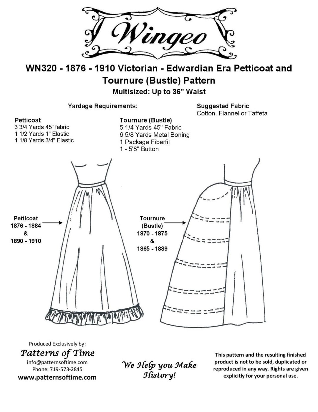 WN320 Victorian/edwardoam Era Petticoat & Tournure bustle Sewing ...