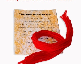 Set of 10 Kabbalah Red Bracelet 100% Wool String with Prayer for Protection and Blessings