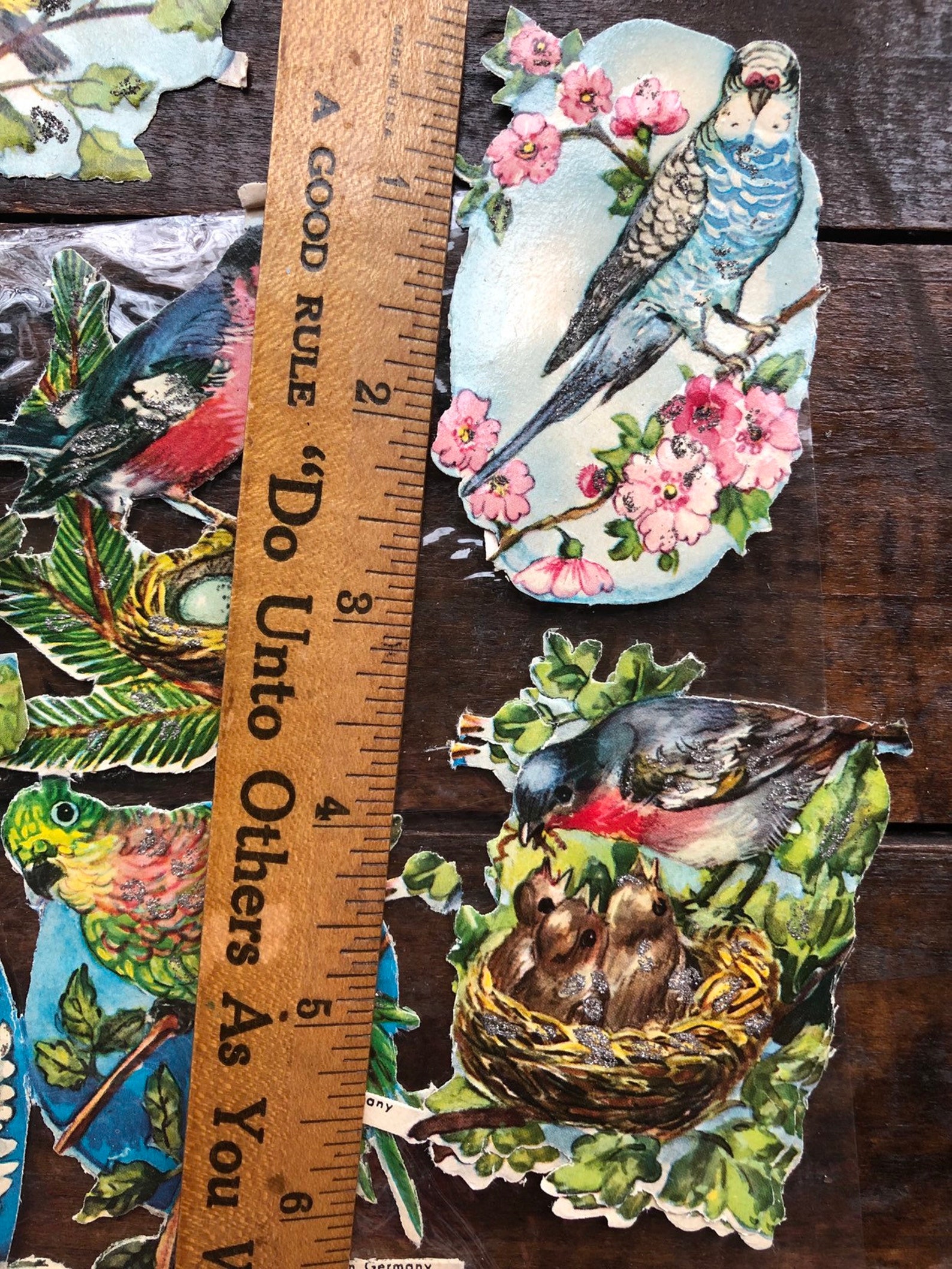 German Die Cut Paper Scraps Glittered Birds Vintage 18 Etsy Sweden
