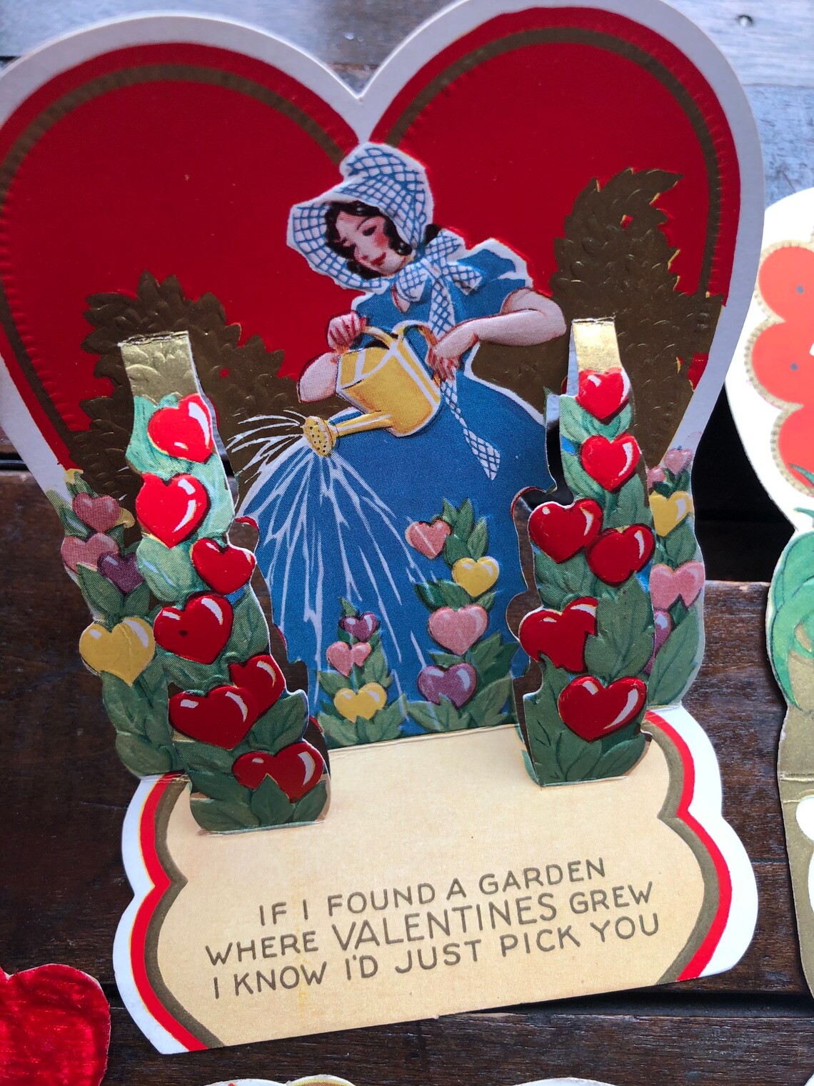 4 Valentine's Day Cards ~ Art Deco, Gold, Embossed, Stand for Display ...