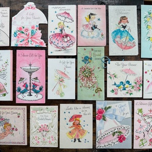 17 Bridal Shower Enclosure Cards, Used ~ Vintage 1940's-60's ~ Wedding Ephemera (Lot A)