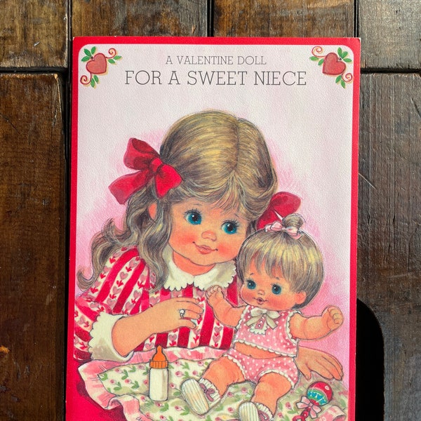 Gibson Valentine Paper Doll Greeting Card For Niece UNUSED ~ Vintage 1980's ~ Children's Play Card