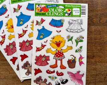 Suzy's Zoo Window Clings UNUSED ~ Vintage ~ Suzy Ducken, Static Cling Clothes, Color-Clings