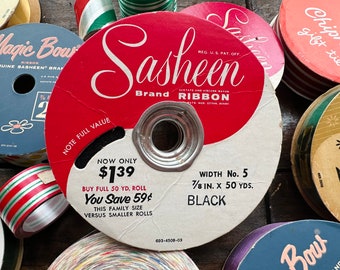 Sasheen Brand Black Gift Wrap Ribbon, 7/8" x 50 Yds./Partial Use  ~ Vintage