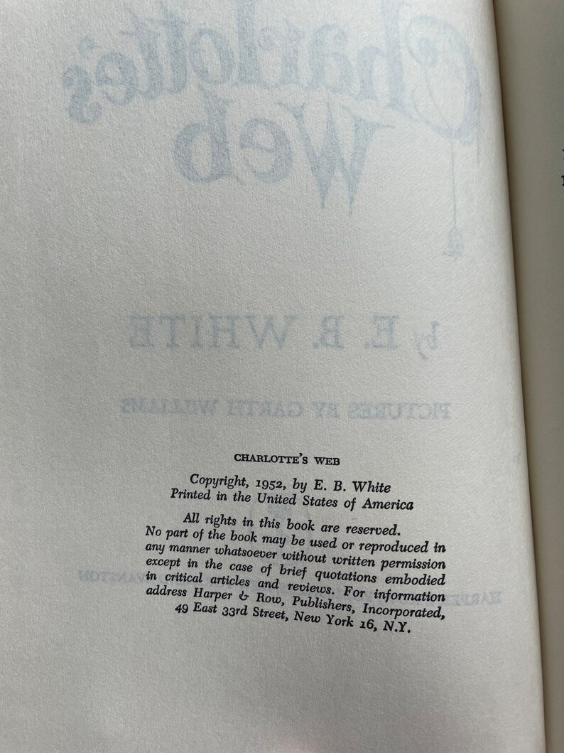 Charlotte's Web by E. B. White HC/DJ ~ Vintage 1952 ~ Harper & Row ...
