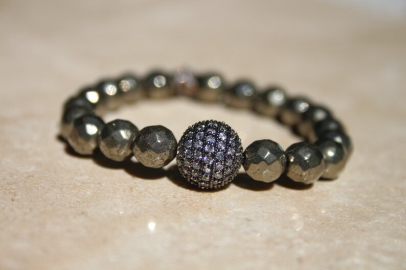 6mm faceted hematite bead micro pave setting star spacer micro pave setting charm Natural hematite gemstone bracelet