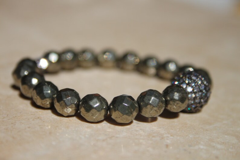 6mm faceted hematite bead micro pave setting star spacer micro pave setting charm Natural hematite gemstone bracelet