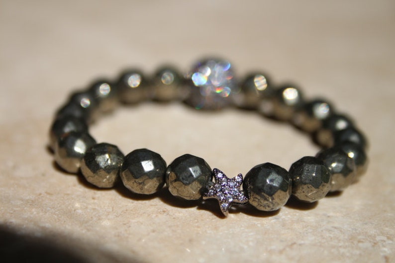 6mm faceted hematite bead micro pave setting star spacer micro pave setting charm Natural hematite gemstone bracelet