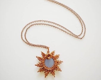 Wire Wrapped Sun Necklace Sea Glass 