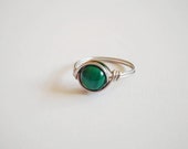 Malachite Ring, Wire Wrapped Ring, Boho Ring, Dainty Ring, Stainless Steel Ring