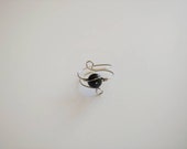 Black Obsidian Ring, Adjustable Obsidian Ring, Wire Wrapped Ring, Boho Ring, Dainty Ring, Stainless Steel Ring