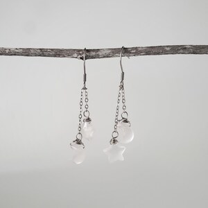 Adjustable Dangle Earrings, Rose Quartz Earrings, Star and Moon Earrings, Rose Quartz Dangle Earrings, Celestial Earrings