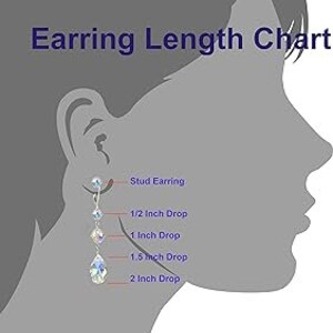 May include: A diagram showing earring length options. The chart includes a stud earring, and drop earrings in 1/2 inch, 1 inch, 1.5 inch, and 2 inch lengths. The text "Earring Length Chart" is at the top.