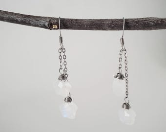 Adjustable Dangle Earrings, Moonstone Earrings, Moonstone Star Earrings, Fidget Earrings, Celestial Earrings, Adjustable Star Earrings