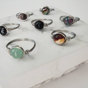 Gemstone Ring, Fidget Ring, Wire Wrapped Ring, Stackable Ring, Boho Ring, Dainty Ring, Stainless Steel Birthstone Ring, Minimalist Jewelry